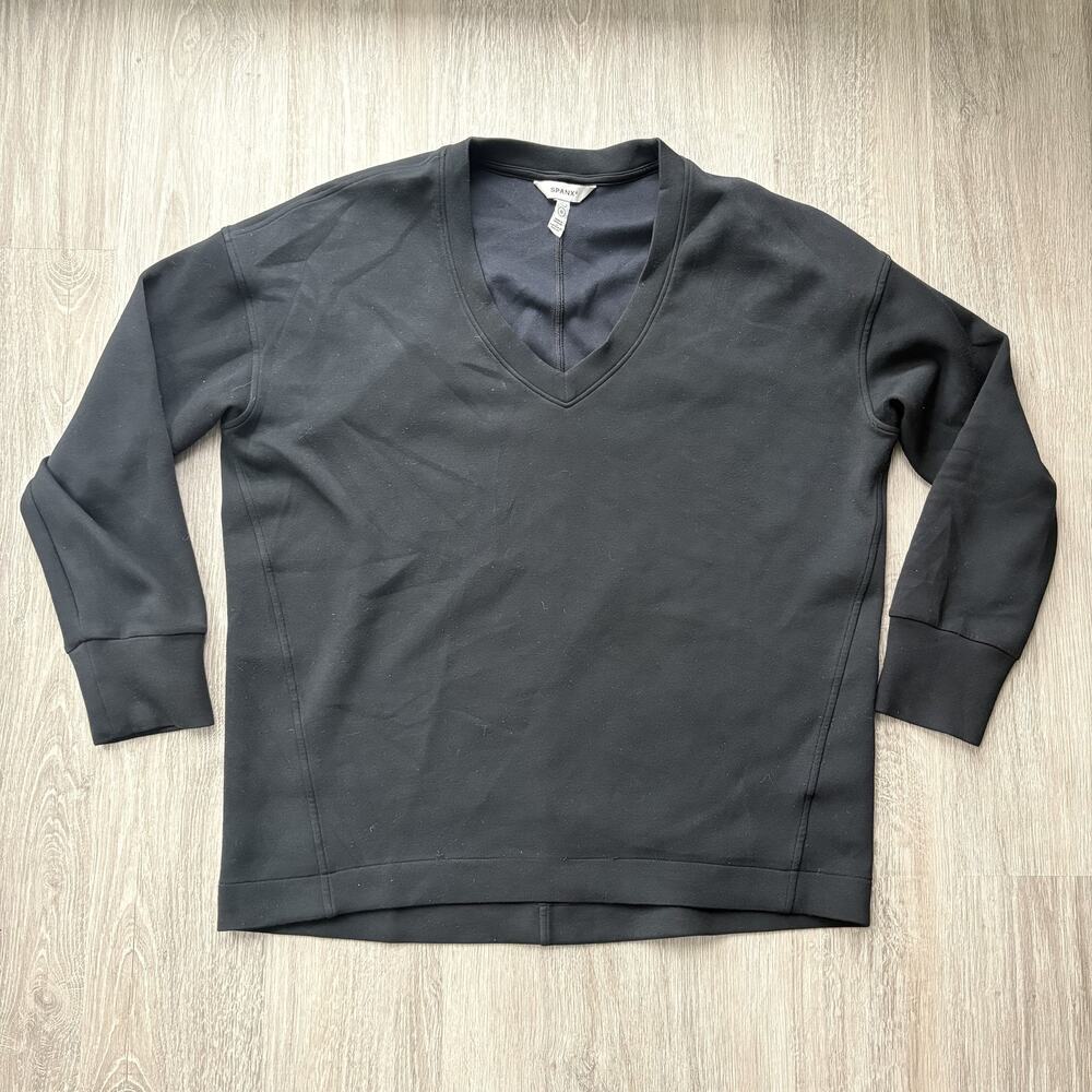 Spanx Women’s AirEssentials V-Neck Sweatshirt Black Cozy Luxury Loungewear L